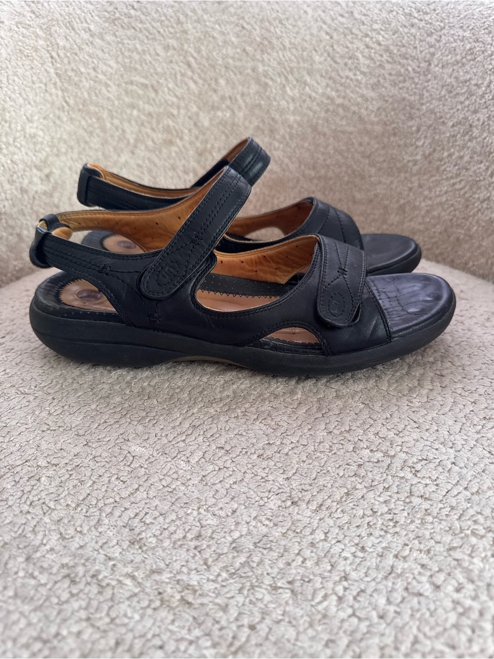 Clarks Structured Black Leather Comfort Sandals Womens Size 11N Adjustable